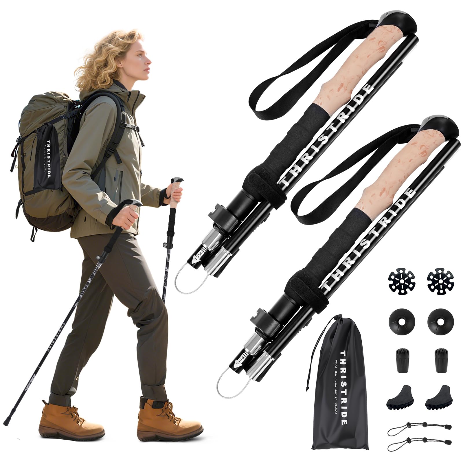 Photo 1 of Thristride Our Aviation Grade Aluminum Alloy Trekking Poles - Strong, Lightweight, and Foldable - The Ultimate Companion for Hiking and Trekking! (110-125Centimeters)