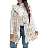 SOLY HUX Women's Plus Size Hooded Fleece Outerwear Vest Sleeveless Button Down Cardigan Coat Winter Clothes