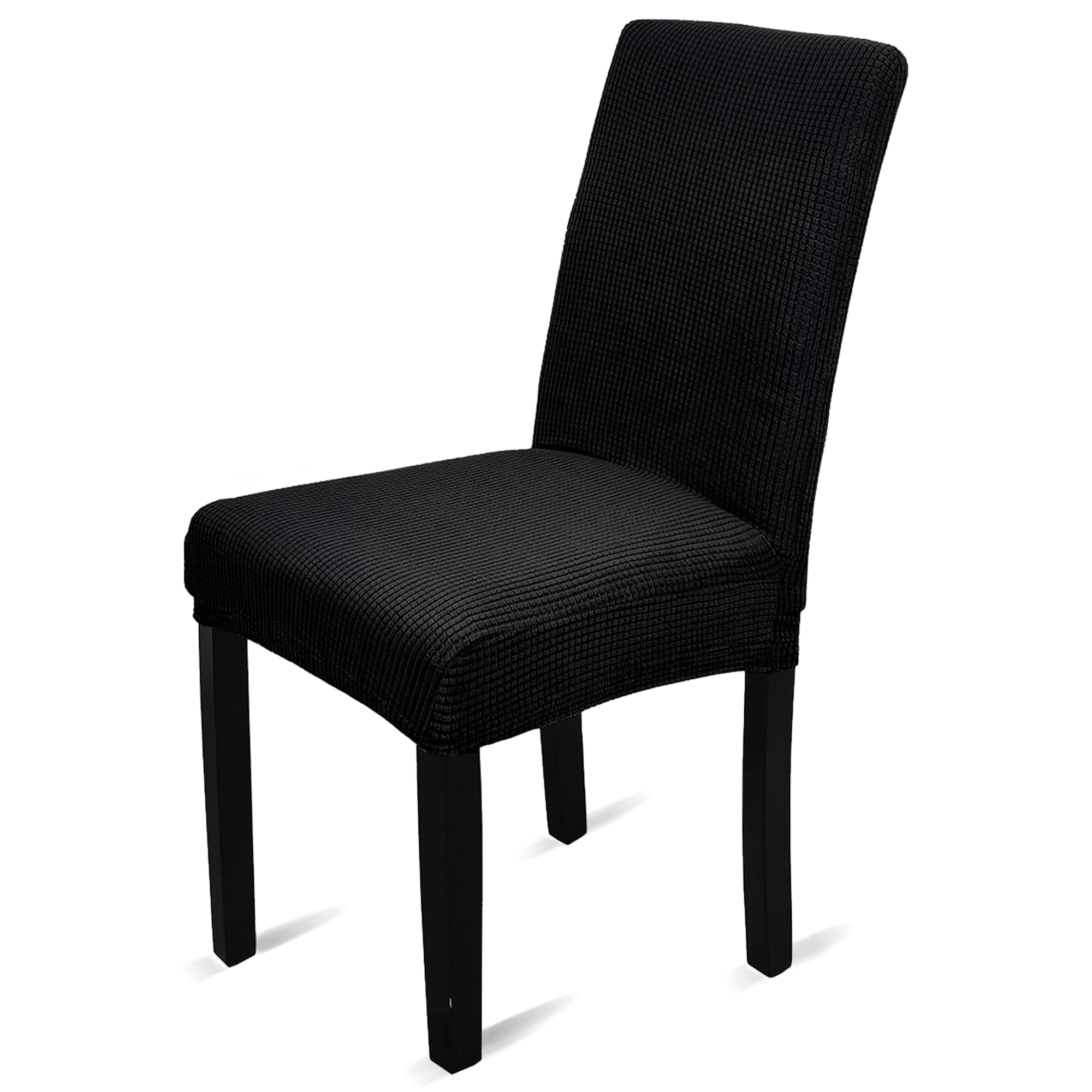 WedDecor Velvet Dinning Chair Cover Stretch Modern Seat Cover Elastic Removable Washable Spandex Chair Protectors Slipcover for Kitchen, Wedding, Banquet, Living Room, Home Decor, Black, Pack of 6