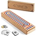 Ceebyfa Cribbage Board Game Set with Large Storage Area, Solid Wood 3 Track Cribbage Board, 9 Metal Pegs, 2 Playing Cards and Instruction. Portable Travel Board Game for All Ages.