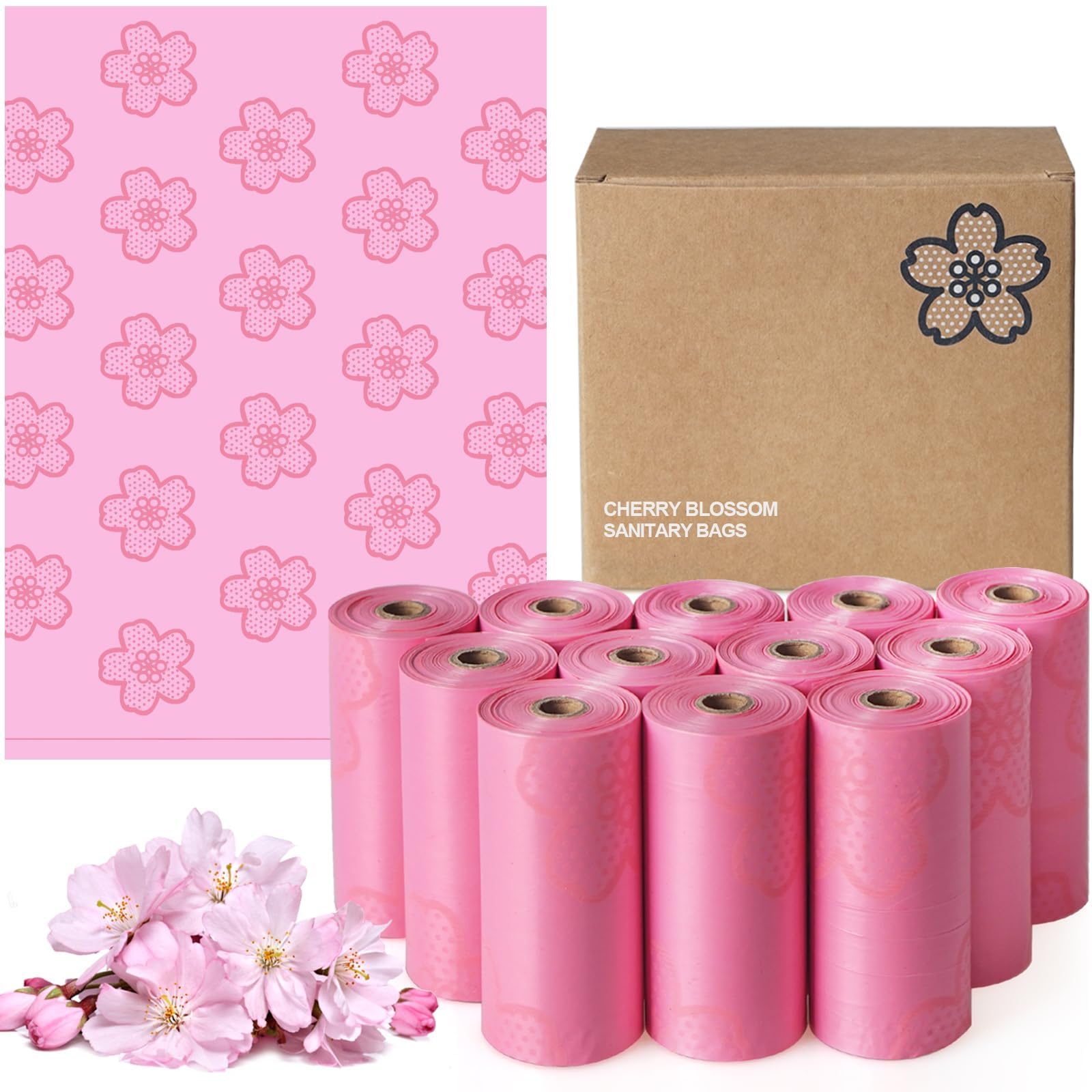 Photo 1 of 180 PCS Sanitary Napkin Disposal Bags Cherry Blossom Scented, Pink Disposable Sanitary Bag Personal Care Disposal for Tampons Trash Bag, Disposable Mini Bags for Women Privacy Handling Bag Diaper Sack