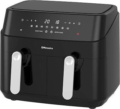 EMtronics EMAFDD9L Dual Air Fryer 9L 8 Pre-Set Menus 1750W Black
