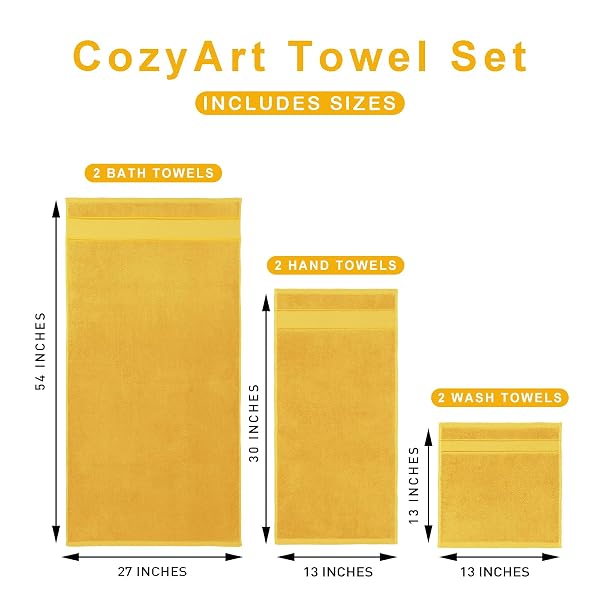 COZYART BATH TOWEL SET 6 PCS, LUXURY GOLD 100% TURKISH COTTON 650GSM SOFT