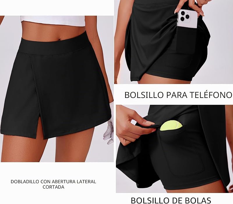 Falda De Tenis Mujer con Pantalones Deportiva Golf PantalóN Cintura Alta 2 Bolsillos Y Abertura Lateral Verano Minifalda Faldas Correr Senderismo Running — foto 4 de 6