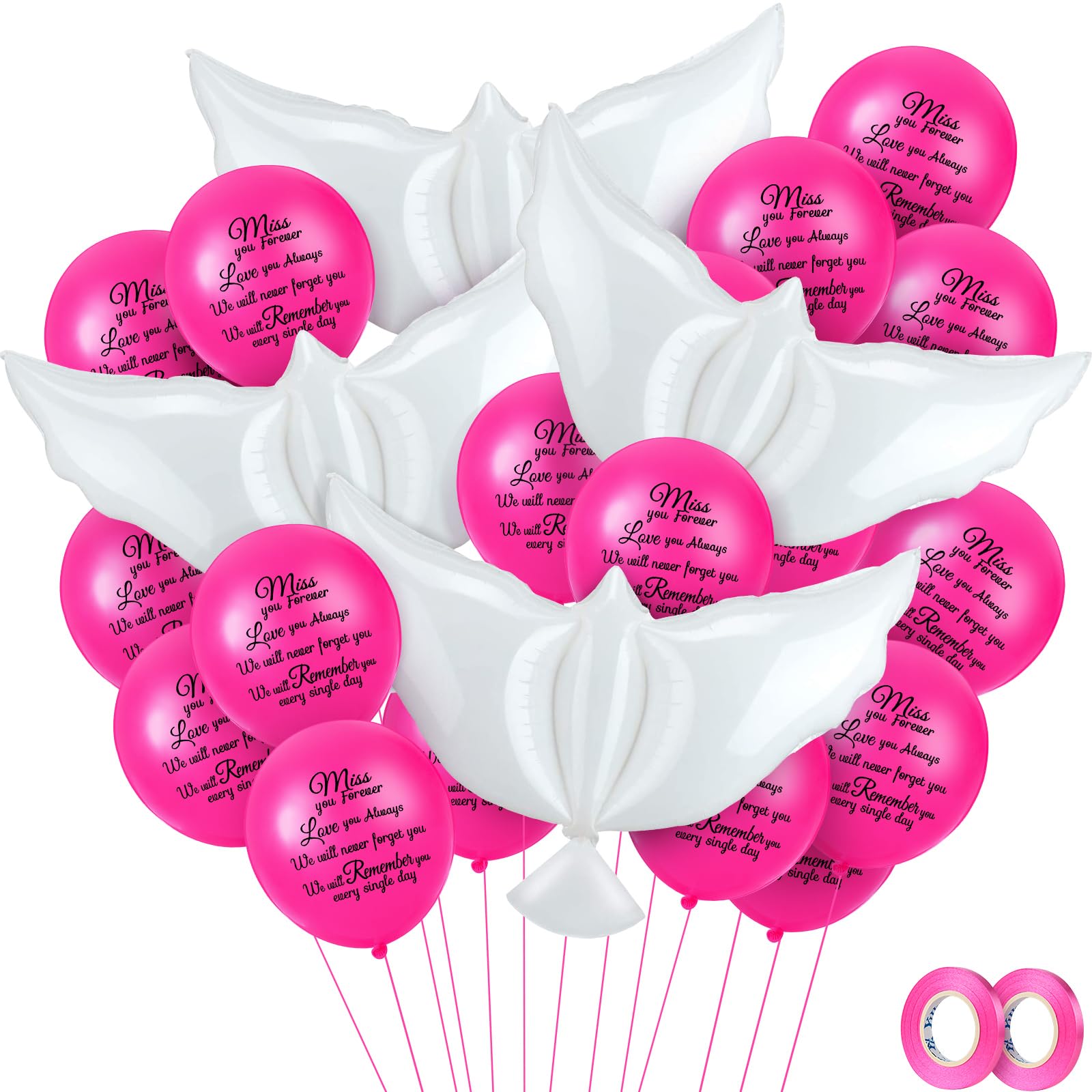 Skylety 36 Pcs Memorial Balloons with 4 Peace Dove Balloons to Release in Sky Remembrance Helium Decorations for Funerals, Heavenly Birthday, Anniversaries, and Memorial Services(Rose Red)