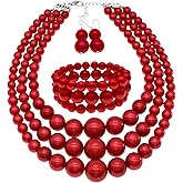 utop Large Multi Strand Chunky Pearls Necklace and Earring Set - Costume Jewelry for Women