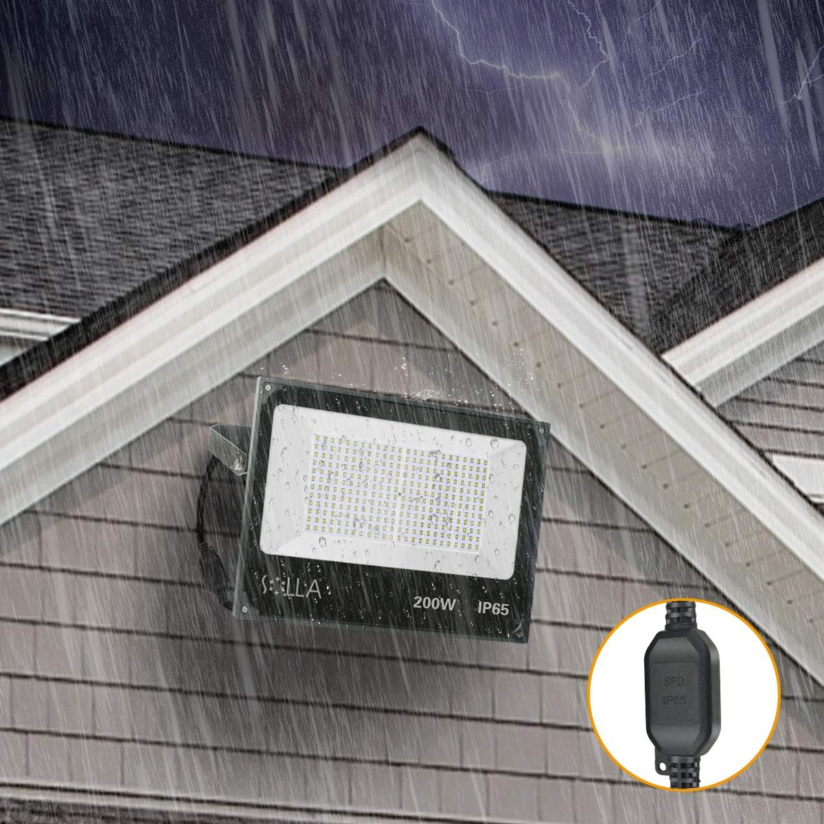 2 Pack SOLLA 200W Led Flood Light, 16000lm 6000K Daylight White Security Light Exterior Flood Lighting, Outdoor Indoor Lighting Fixture Landscape Floodlight Spotlight for Yard, Garden, Garage, Rooftop: Home Improvement