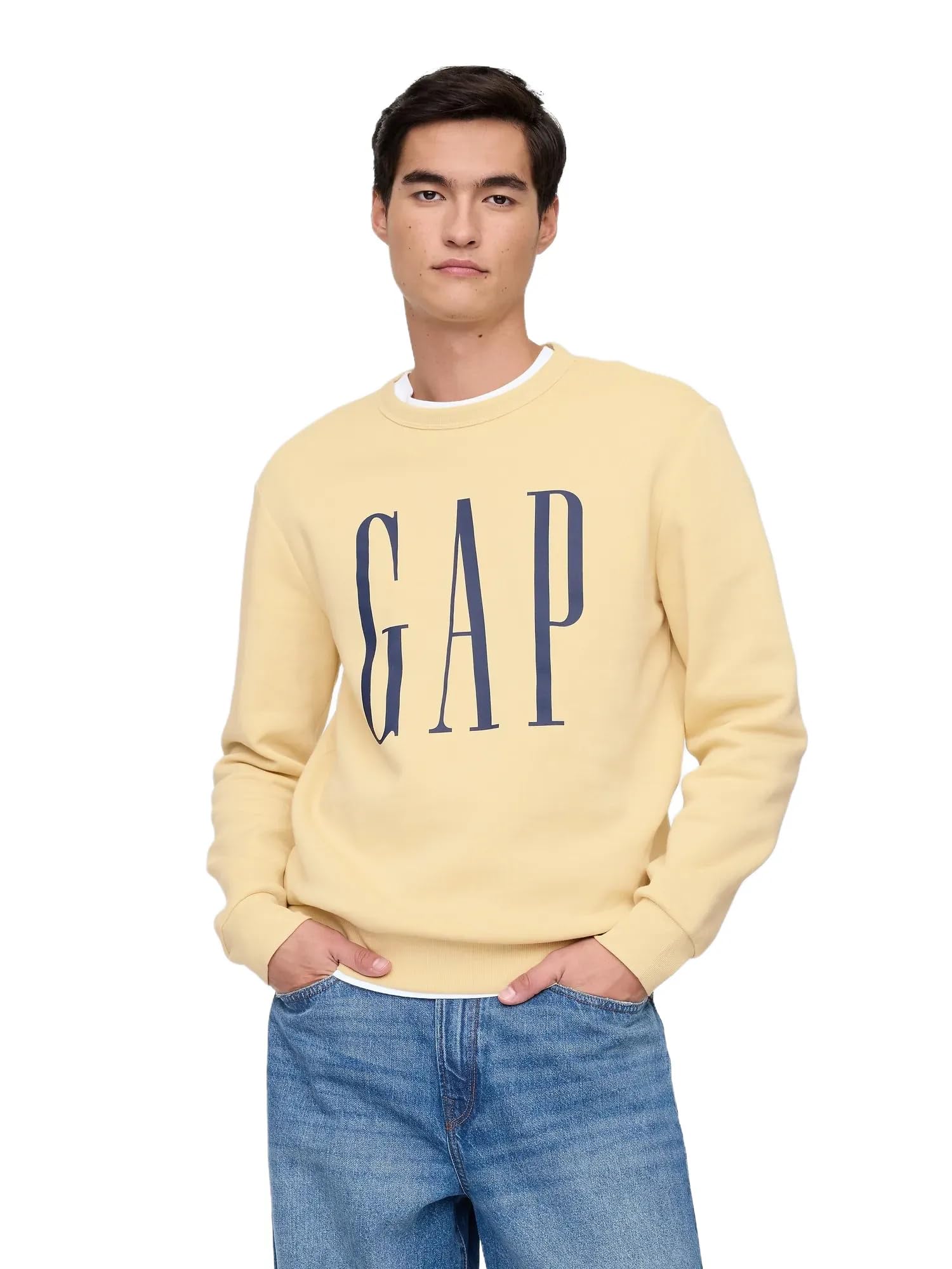 GAP mens Logo Fleece Crew Sweatshirt Yellow 1 L Image