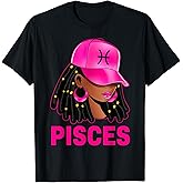Pisces Queen Loc'd Hair Black Woman Cap Zodiac Sign T-Shirt