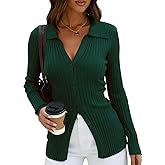 Dressmine Button Up Cardigan Sweaters for Women Long Sleeve Thick Work Sweater Cinched Waist Fitted Spring Clothes