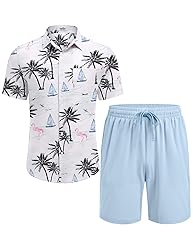 COOFANDY Men's Hawaiian Matching Set Summer Beach 2