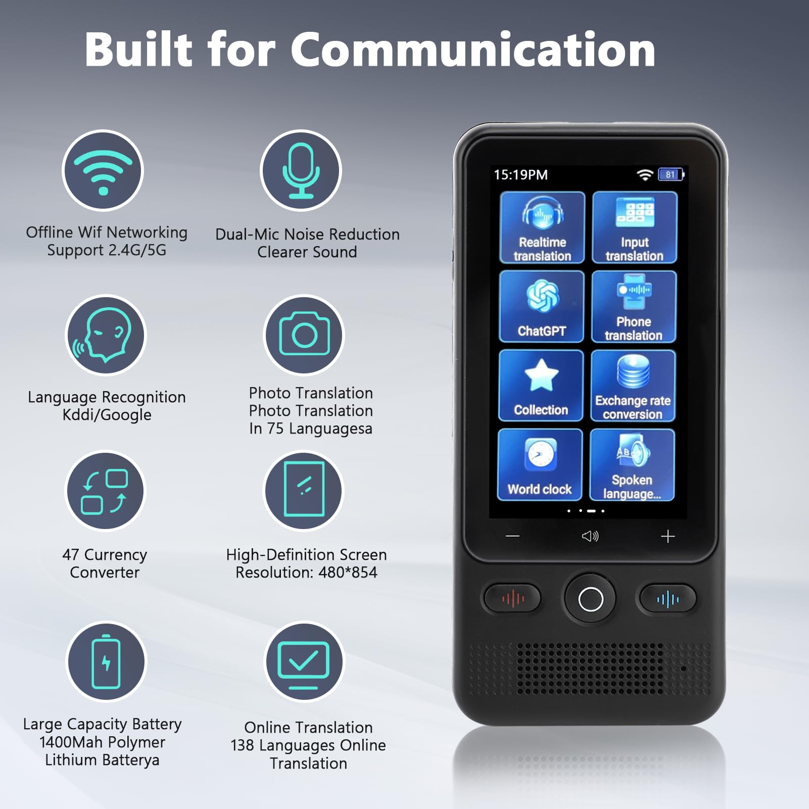 Language Translator Device No Needed, 2024 ChatGPT AI Translator Device, 138 Languages Supported, Support WiFi/Offline/Photo, for Travel Learning Business