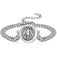 KINGWHYTE St Michael/St Christopher Bracelet Sterling Silver Men Adjustable Bracelet Religious Protection Jewelry Amulet Gift for Men Women with 7+2 Inch Stainless Steel Chain
