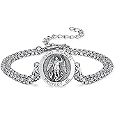 KINGWHYTE St Michael/St Christopher Bracelet Sterling Silver Men Adjustable Bracelet Religious Protection Jewelry Amulet Gift for Men Women with 7+2 Inch Stainless Steel Chain