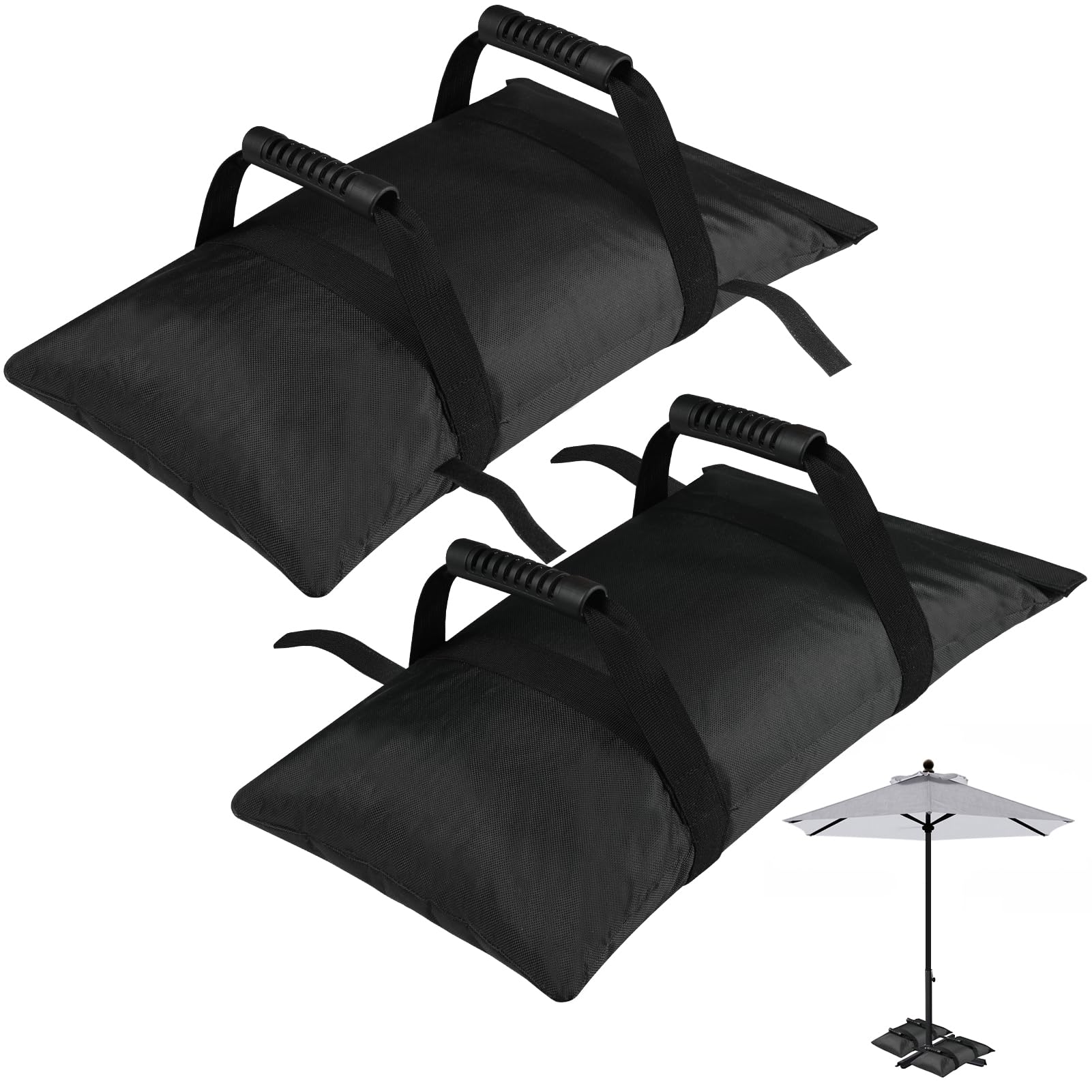 Photo 1 of NVAAV 90LBS Extra Large Umbrella Base Weight Set of 2, Patio Fillable Sand Bags for Weight, Heavy-Duty Furniture Outdoor Weights for Umbrella Stand Patio Garden Backyard, Black(Without Sand)