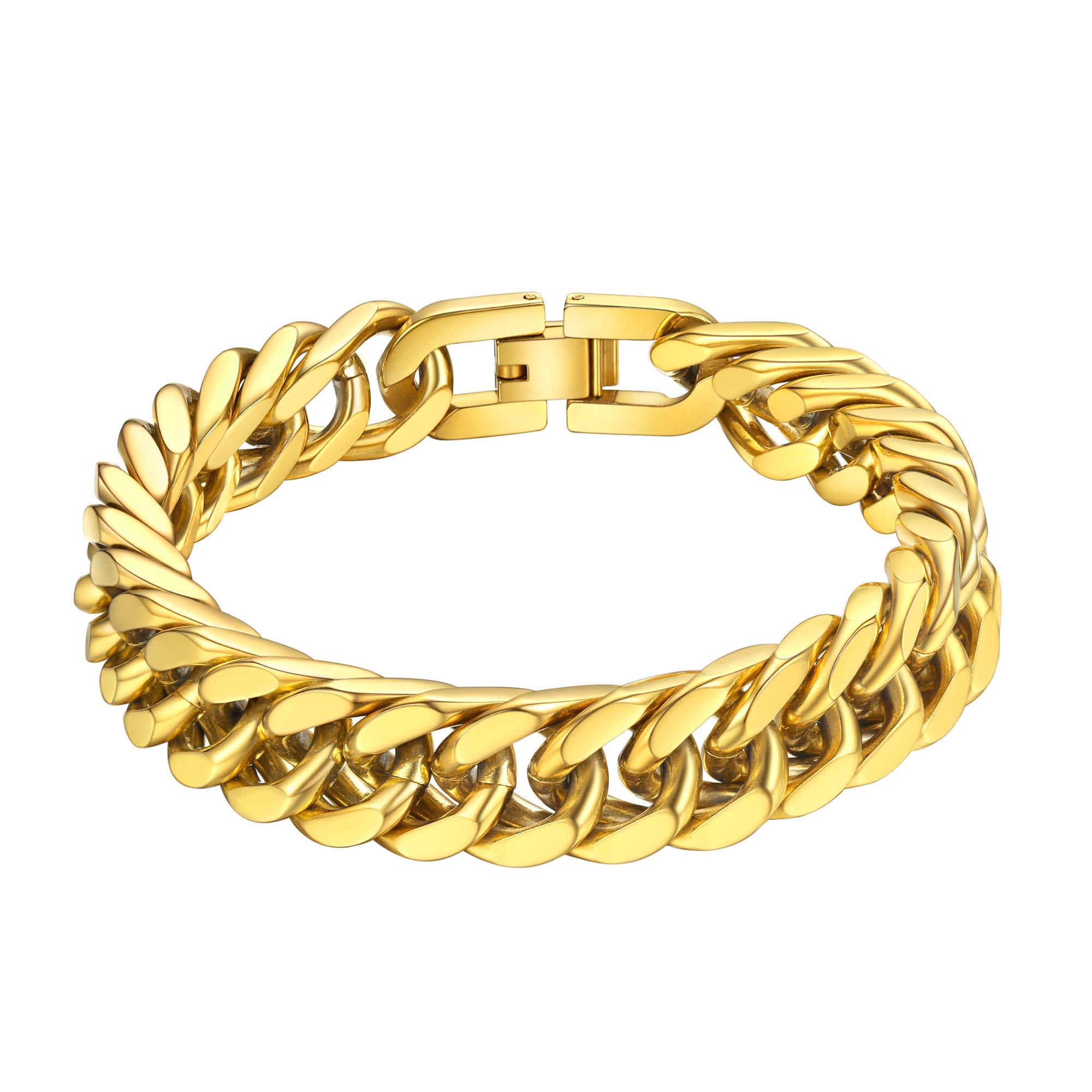 ChainsHouse Men Cuban Bracelets Stainless Steel Gold Bracelet for Mens Women Chunky Curb Chain Link Hip Hop 12mm 23cm