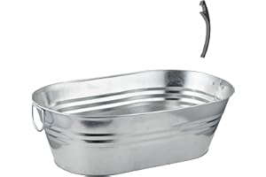 Katai - Galvanized Steel Drinks Bucket - Oval, 5.5 Gallon Rustic Style Drinks Tub, Carry Handles - with Bottle Opener