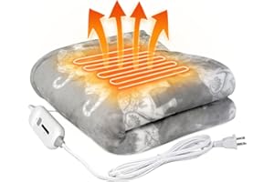 AESRAOU Heated Blanket Electric Throw 50''X60''-Soft Cozy Flannel Electric Blankets with 3 Heating Level & 3 Hour Auto-Off Heating Blanket for Couch, Sofa, Bed, Machine Washable, Grey