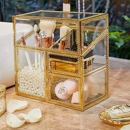 Amazon Com Yinzhiboo Makeup Brush Holder Brass Metal Glass Makeup