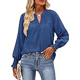HEYTALALA Women's Puff Long Sleeve Shirts 2025 Fall Tops V Neck Casual Boho Work Blouses Dressy T Shirts