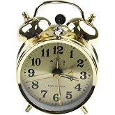 Cloudpower Wind Up Alarm Clock Metal Wind Up Twin Bell Alarm Clock Mechanical Double Bell Manual Desktop Clock with Horseshoe Vintage Decorative Silent Non Ticking for Bedroom Living Room Office Gold