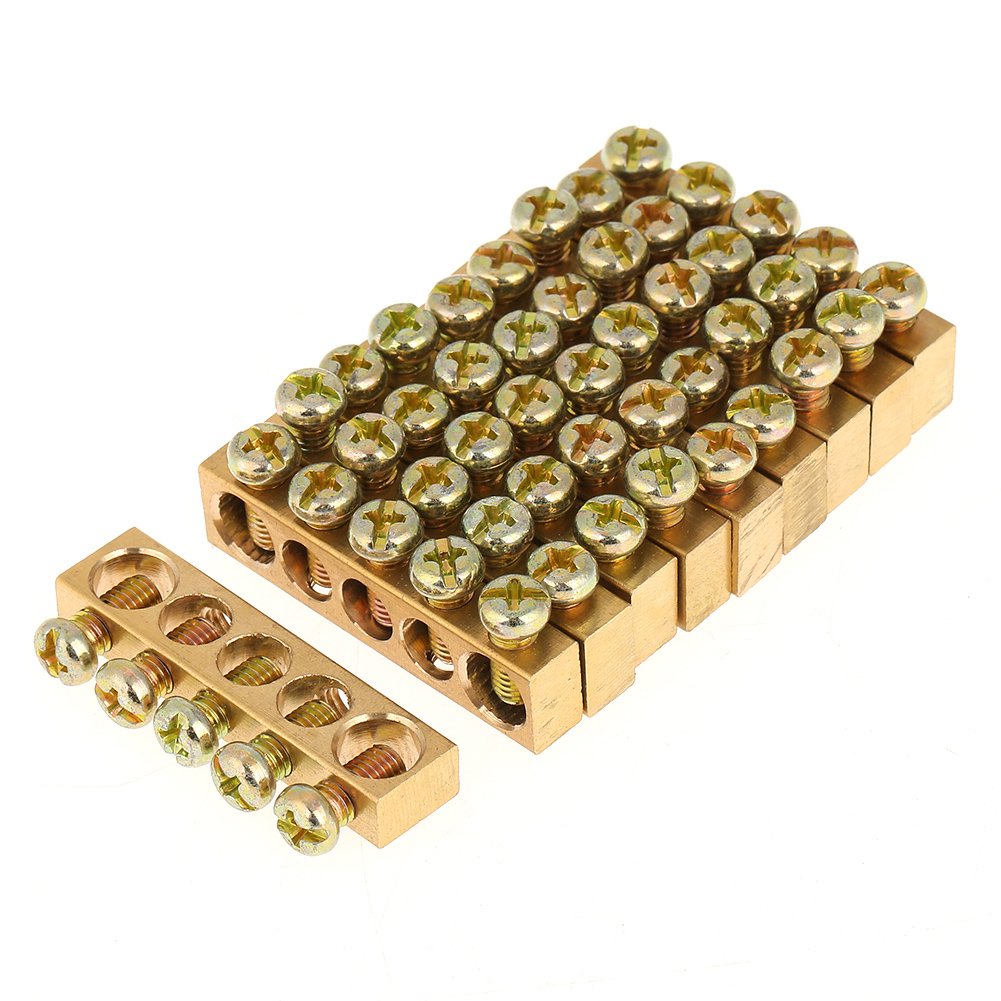Earthing Bar, Ground Bar Ground Bars 10pcs 5 Hole Power Distributor Screw Terminal Brass Ground