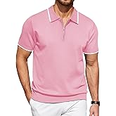 COOFANDY Men's Zipper Polo Shirt Casual Knit Short Sleeve Polo T Shirt Classic Fit Shirts