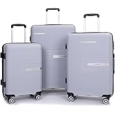 Tripcomp Luggage 3 Piece Sets Suitcase Set with Double Spinner Wheels, Lightweight Carry On Hardside Travel Luggage with TSA Lock, (20/24/28) (Silver)