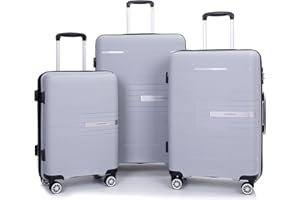 Tripcomp Luggage 3 Piece Sets Suitcase Set with Double Spinner Wheels, Lightweight Carry On Hardside Travel Luggage with TSA Lock, (20/24/28) (Silver)