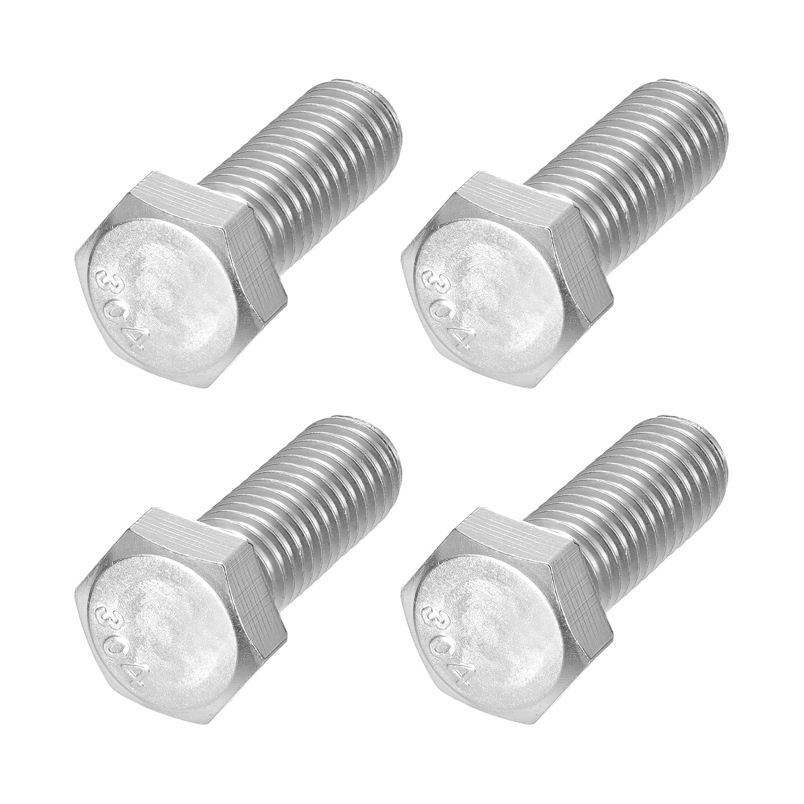 METALLIXITY Hex Head Bolts (7/16-20 x 1-1/4") 6Pcs, 304 Stainless Steel 18-8 Fully Threaded, External Hex Drive, Plain Finish, Hex Head Screw Bolt, Silver