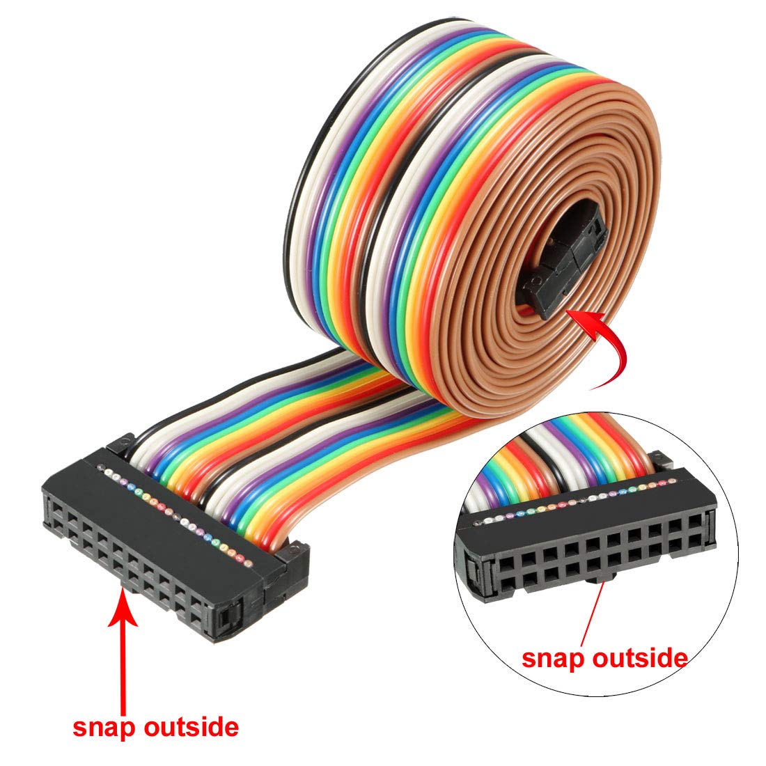 sourcing map IDC Rainbow Wire Flat Ribbon Cable 20 Pins 148cm Length 2.54mm Pitch Type-C, Rainbow Color - Image 4