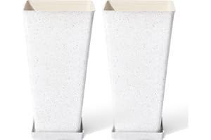 LA JOLIE MUSE Tall White Planters for Outdoor Plants Set of 2,20 Inch Indoor Square Tree Planters with Drainage Holes,Large Flower Pots for Front Door