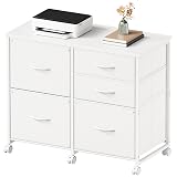 YeTom Lateral File Cabinet with 5 Drawers Rolling Filing Cabinets Under Desk Storage Printer Stand with Wheels,Mobile File Cabinet for Home Office,White