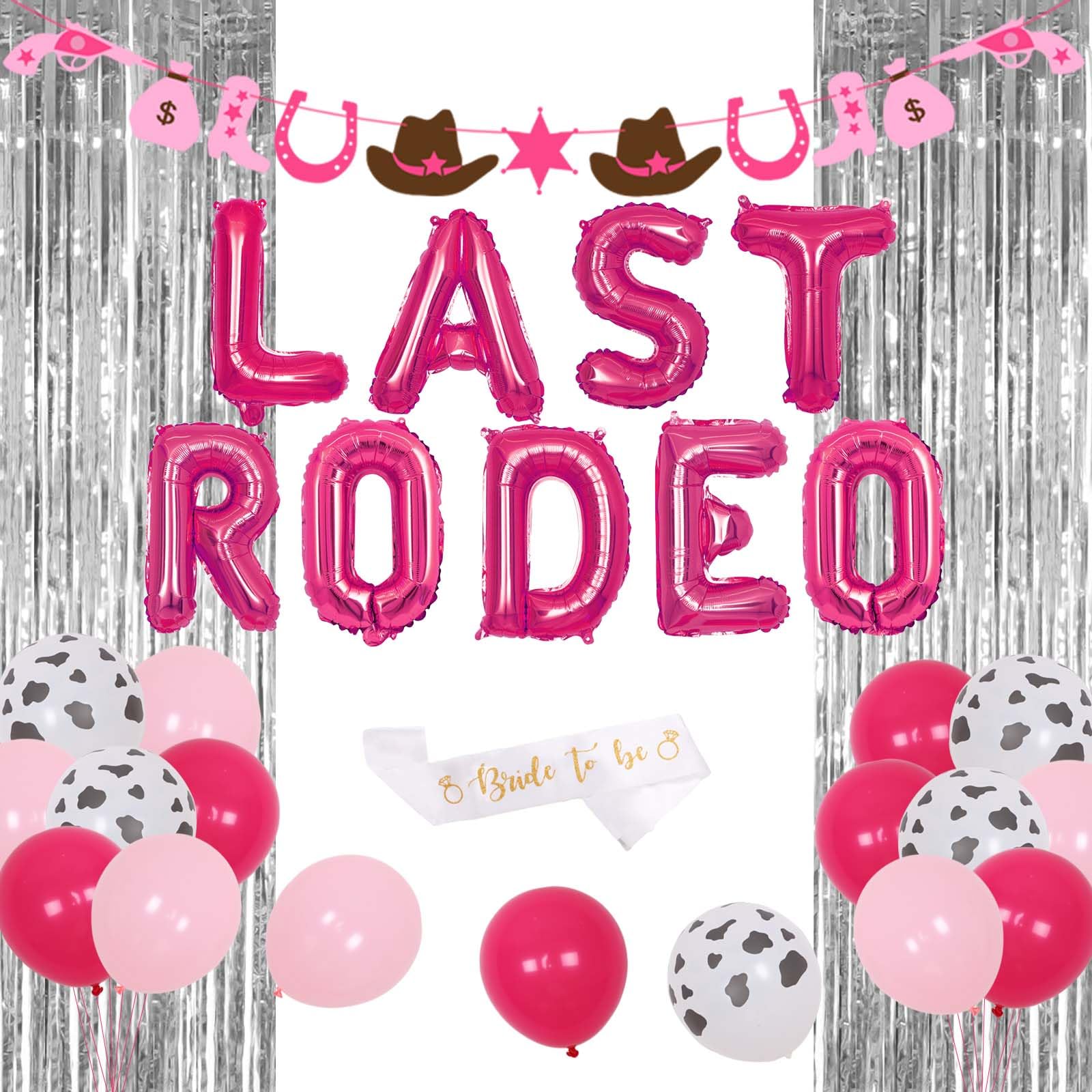 Sursurprise Last Rodeo Hen Party Decorations, Western Cowgirl Garland Bride To Be Sash Balloons Hot Pink, Bridal Shower Bachelorette Party Supplies