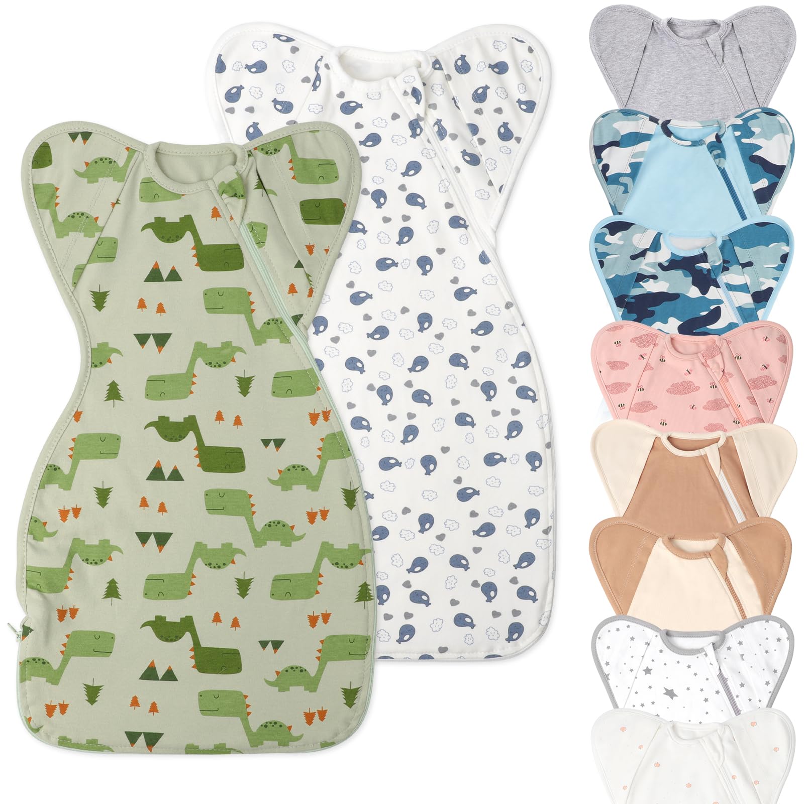 Photo 1 of 100% Organic Cotton Swaddle Blanket Sleep Sack with Arms Up Design 2 Packs, Hands Up3-Way Transitions to Arms-Free Wearable Sleeping Sack Bag for Newborn Baby Boys Girls Snug Fit Calms Startle Reflex