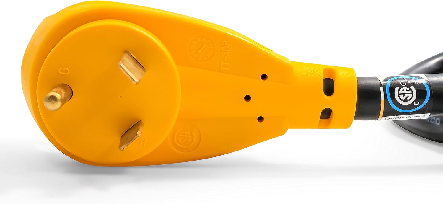 Camco 50’ PowerGrip Extension Cord with 30M/30F- 90 Degree Locking Adapters | Allows for Easy RV Connection to Distant Power Outlets | Built to Last (55525): Automotive