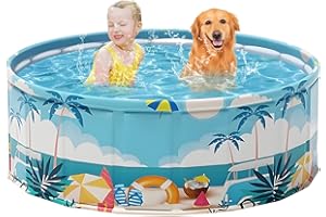 COBOPANDA Foldable Swimming Pool for Kids 48"x18" Hard Plastic Portable Dog Pool Anti-Slip Collapsible Pets Bathtub Kiddie Pool Indoor Outdoor Backyard (Beach Party 48'')