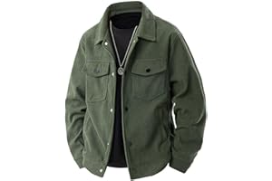 Xiaojmake Men's Corduroy Shacket Casual Stylish Long Sleeve Button Up Lapel Shirt Jacket Vintage Trucker Jacket with Pockets