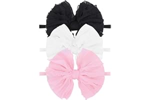 Lanmerry Baby Girls Headbands Bows Newborn Lace Hair Bow Hair Accessories for Infant Baby Girls Headband Toddler Black White Light Pink 3Pcs