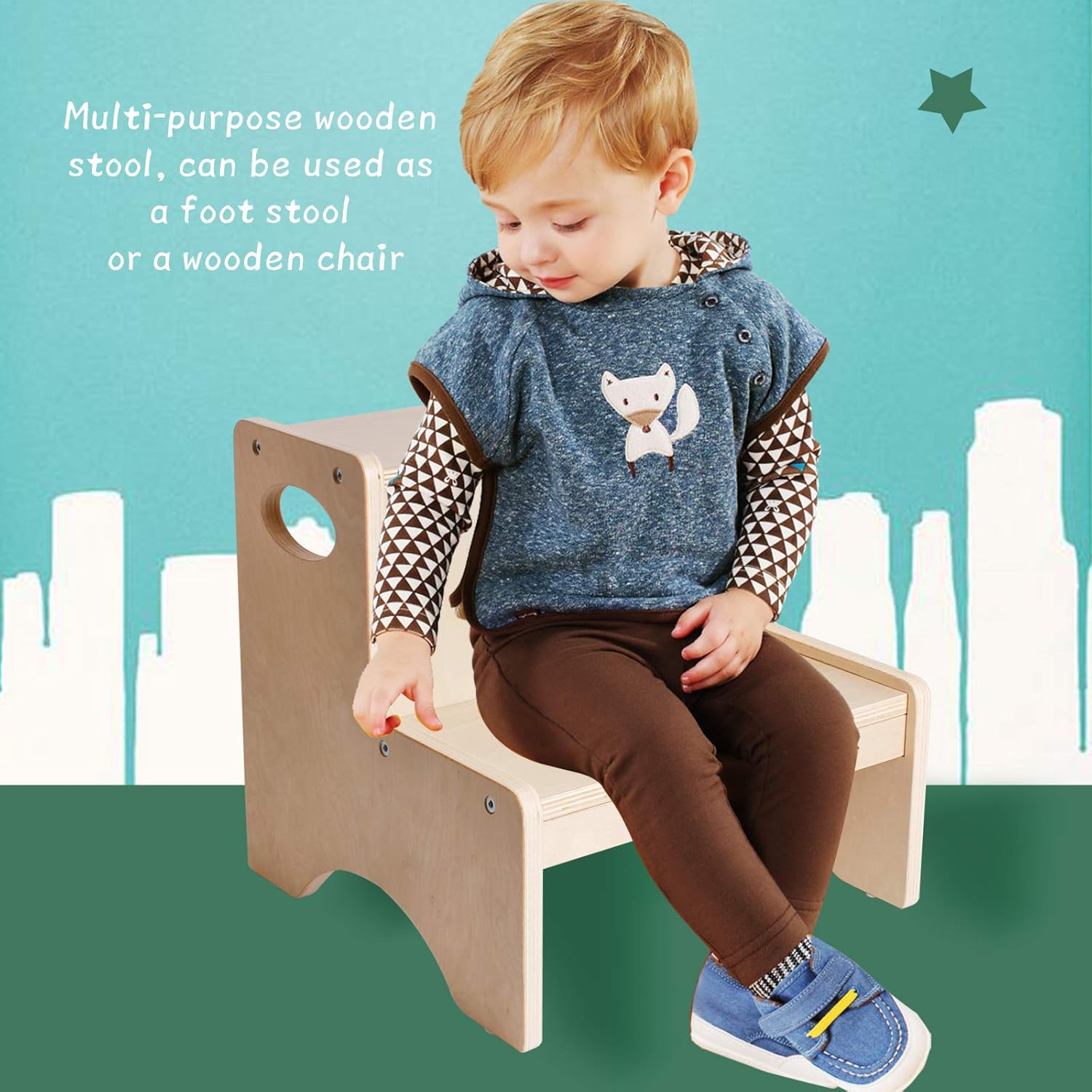 Wooden Log Toddler Step Stool for Kids Adults Footstool Slip Resistant Proof with Portable Handle Washroom Toilets Lavatory Kitchen Washing Hands Fetching Reach High Potty Training : Baby