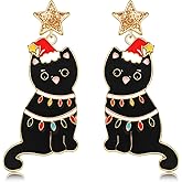 JERTOCLE Christmas Earrings Festive Lights Cat Earrings Santa Hat Ugly Sweater Coated Holiday Cat Drop Dangle Earring Christmas Gifts for Women