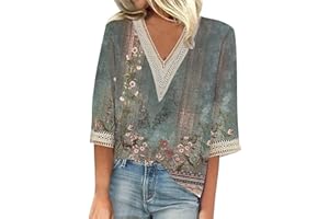 LPIGOH Womens 3/4 Sleeve Tops Floral Print V-Neck T-Shirt 2024 Fashion Ladies Tops Dressy Casual Summer Trendy Womens Blouses