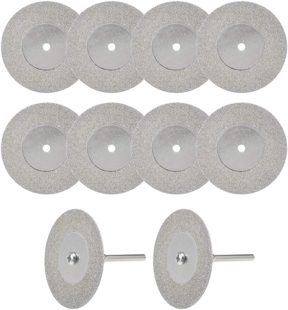 uxcell 10 Pcs 40mm Diamond Cutting Wheels Cut Off Discs with 2 Pcs Mandrels for Rotary Tool