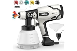 GEJRIO Paint Sprayer, 1000W High Power HVLP Spray Gun, 1400ML Electric Paint Sprayer with 3 Patterns and 5 Nozzles for Home Interior and Exterior, Furniture, Cabinets, Fences