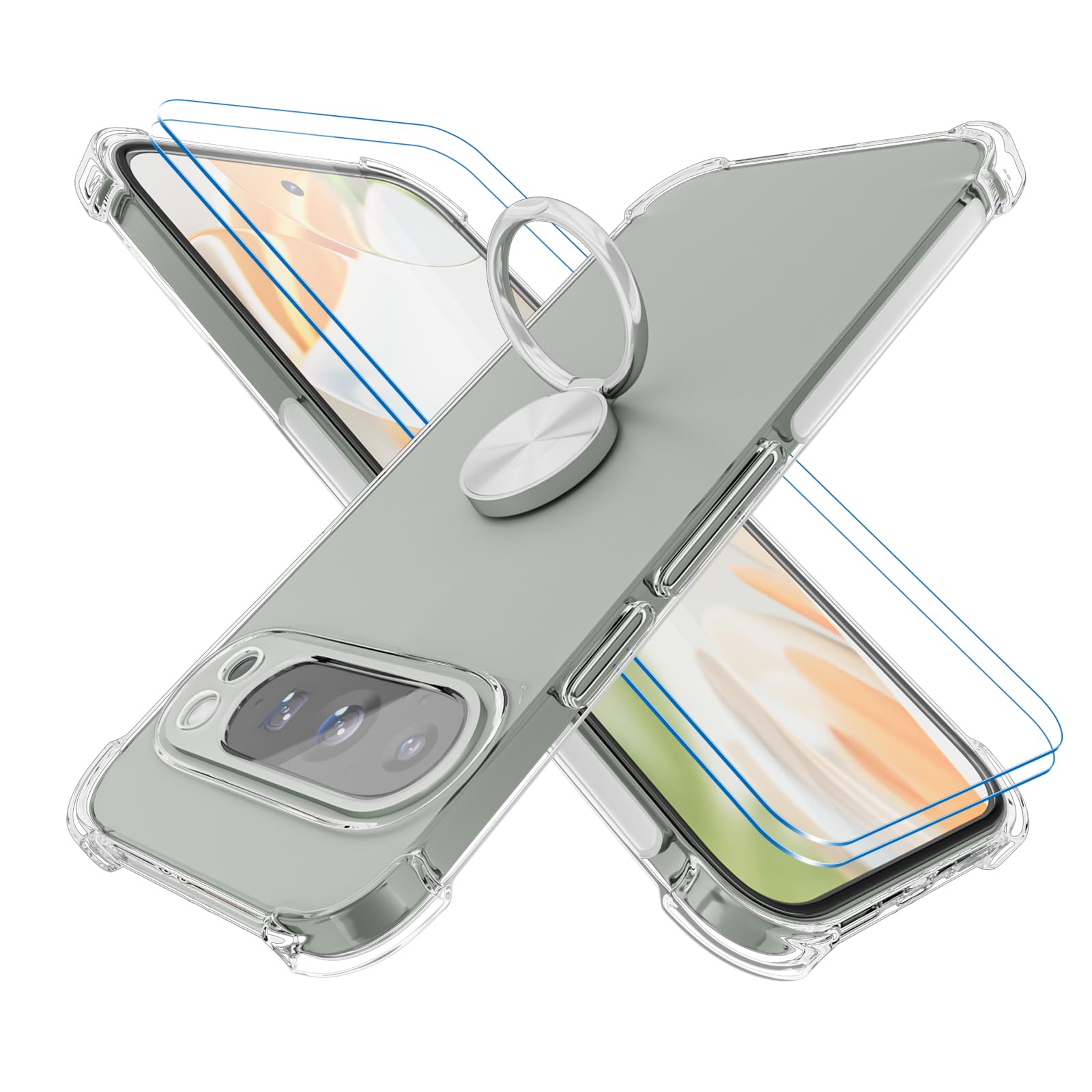 STARRYNOVA Kickstand Case Compatible with Google Pixel 9 Pro XL, Crystal Clear Protective Soft TPU Shockproof Case with 360 Degree Magnetic Ring Cover - Silver Ring