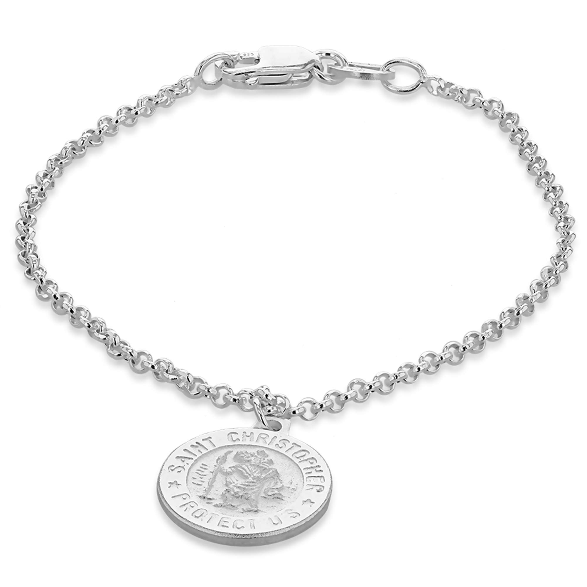 Tuscany Silver Women's Kids Sterling Silver St Christopher Disc Charm Bracelet - 14 cm/5.5 Inch