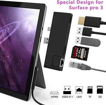 Computers Accessories Memory Card Adapters Surface Pro Combo Adapter With 2 Usb 3 0 Ports Lan Port And Card Slots Memory Card Reade For Sd Tf Micro Sd Special Design Compatible Microsoft Surface Pro