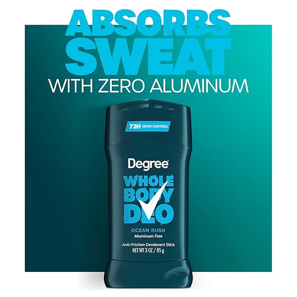 DEGREE MEN WHOLE BODY DEODORANT STICK, OCEAN RUSH SCENT, GLIDES ON CLEAR + ABSORBS SWEAT, ALUMINUM FREE 72H ODOR PROTECTION 3 OZ
