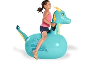 Hearthsong Hop N Go Inflatable Blue Dragon Bouncy Riding, Hopping Toys for Kids Ages 5+ - Ride On Bouncer Animal Hopper Jumping Toys for Outdoor Games