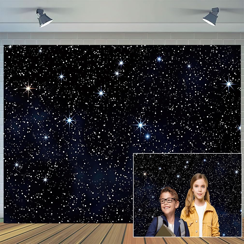 Photo 1 of 10x8ft Starry Night Sky Backdrop Cosmic Galaxy Outer Universe Space Theme Photography Background Kids Children Birthday Banner Decor Baby Shower Party Decorations Studio Photo Props